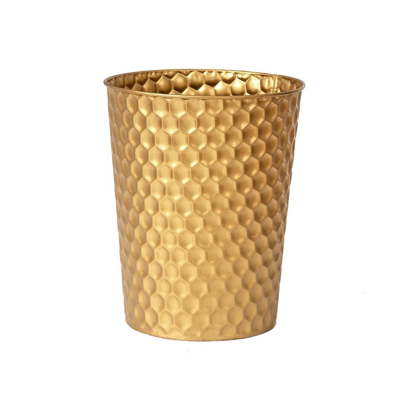 Venalys Small Metal Trash Can Wastebasket, Decorative Honeycomb Garbage Can Waste Basket, Modern Farmhouse Round Trash Bin for Bathroom, Bedroom, Kitchen and Office (Gold) - Image 1